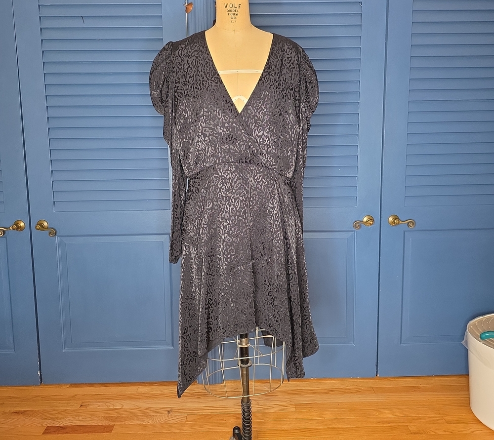 Harlyn Black Jacquard Leopard Faux-Wrap High-Low Cocktail Dress XXL But Runs XL